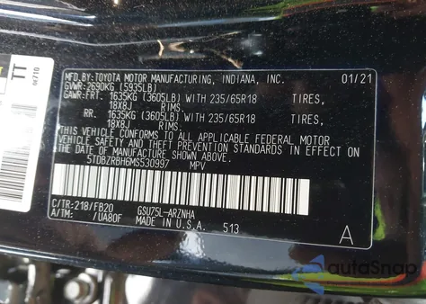 2021 Toyota Highlander Le from USA, damaged, VIN 5TDBZRBH6MS530997